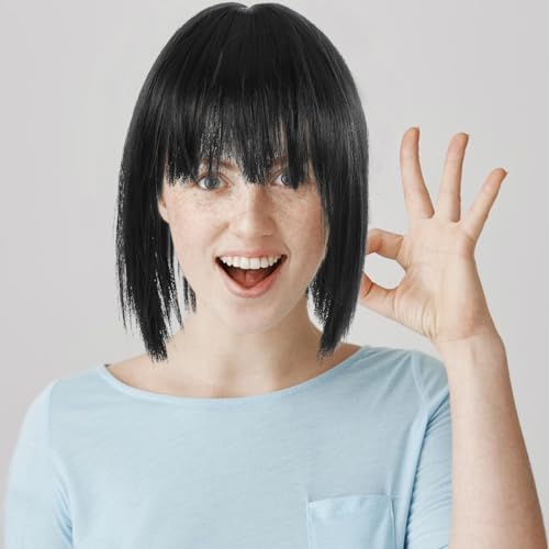 NOLITOY Invisible Human Toppers Women Clip In Toppers with Bangs Fringe Straight Bangs Women Wiglets Hairpieces for Thinning Cover Black - Image 7
