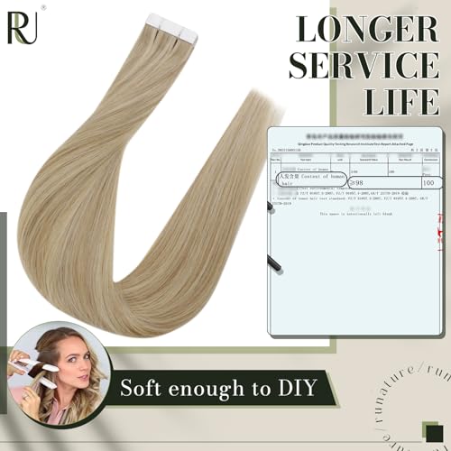 RUNATURE 16 Inch Golden Blonde Highlight Tape-In Remy Human Hair Extensions Natural Look - Image 4