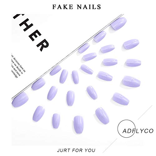 Glossy Long Fake Nails Purple Coffin Press on Nails Acrylic Full Cover False Nails for Women and Girls (24Pcs) (SET1) - Image 2