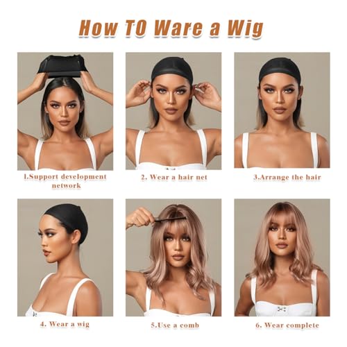 Brown Wig with Bangs Long Wavy Wig with Dark Roots for Women Curly Wavy Wig Synthetic Fiber Natural Looking Hair Replacement Wig for Daily Cosplay Party Use 26 Inches - Image 4