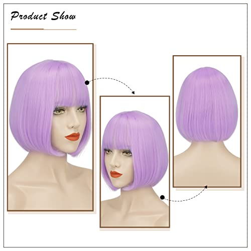 SOFEIYAN 11 Inch Lavender Purple Short Straight Bob Wig with Bangs, Ready-to-Wear for Daily Use - Image 3