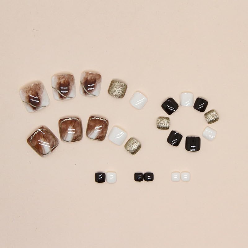 24Pcs Press on the Toenails, Rhinestones Fake Toenails Glitter Silver Full Cover Acrylic Fake Nails for Toes False Nails Press on Toe Art Tips for Women and Girls - Image 3
