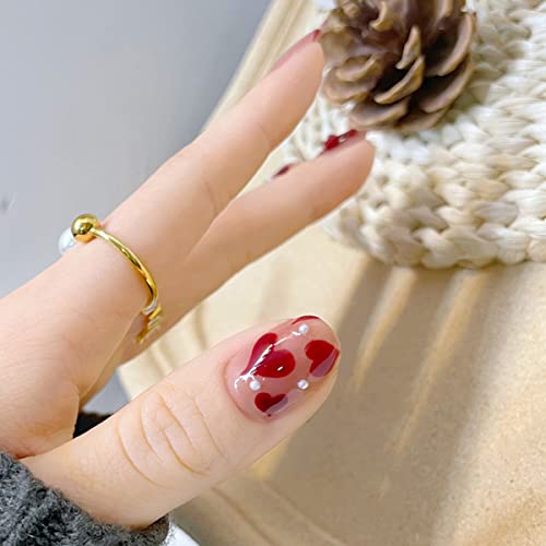 24pcs Heart Press on Nails Short Square Valentine’s Day Fake Nails Full Cover Nude Pink Acrylic Nails with Romantic Heart Shape Design Glue on Nails Red Heart False Nails for Women Girls 24Pcs - Image 4