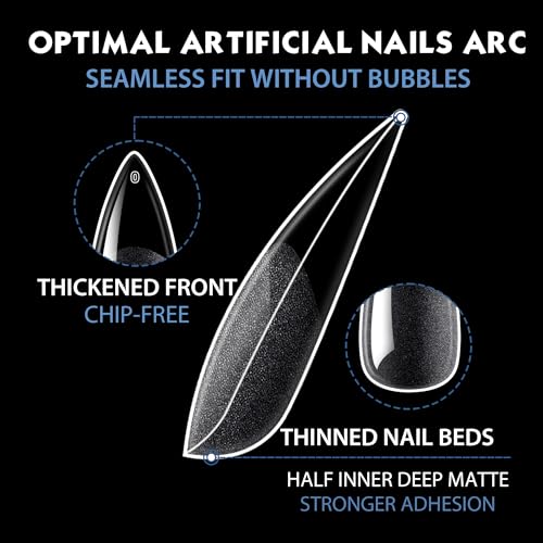 UNA GELLA Medium Stiletto Nails Press On 504Pcs Medium Stiletto Nail Tips Full Cover Pre-matte Stiletto Gel Press On Nails Clear Fake False Nails For Nail Extensions Home Nail Art Salon 12 Sizes - Image 5