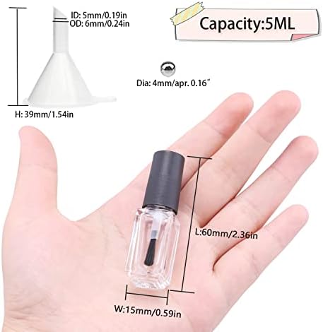 20 Pack 5ML Empty Glass Nail Polish Bottles with Round Brush and Funnels - Image 2