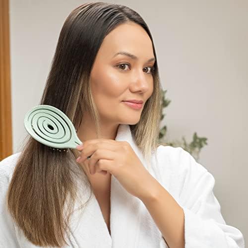Ninabella Organic Detangling Hair Brush for Women, Men & Children - Does not Pull on Hair - Straightening Brushes for Straight, Curly & Wet Hair - Unique Spiral Hairbrush Green - Image 6