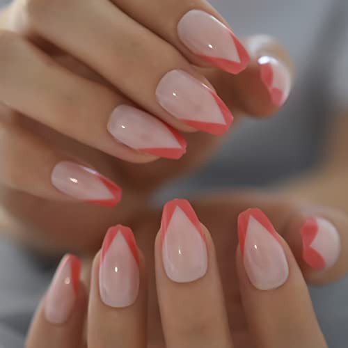 Short Coffin Red Color French V Shape Press On Nails Uv Gel Fingernails Salons At Home Glossy Nails Red Top Artificial Manicure With 24 Pcs Adhesive Sticker Tabs Woody Stick Mini File Daily Wear - Image 6