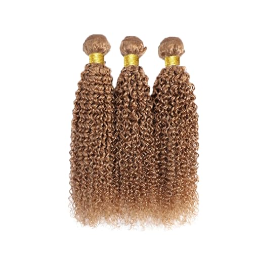 Human Hair Color 27 Curly Hair Bundles Human Hair 24 26 28 Inch Unprocessed Brazilian Virgin Hair 8A Grade Honey Blonde Kinky Curly Human Hair Bundles Double Weft Weave Extensions Hair - Image 4