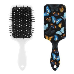 Detangling Hair Brush Blue Yellow Butterfly Design Soft Bristles Air Cushion for Women's Wavy Curly Long Thick Dry Hair