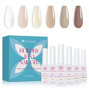 Builder Nail Gel, 6 Colors Brown Coffee Clear Nude Neutral Gel Builder Extension 8-in-1 Nail Strengthener Base Gel False Nail Tips Glue Gel
