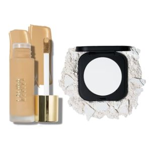 LAURA GELLER NEW YORK Double Take Liquid Natural Matte Foundation, Golden Medium + Matte Maker Advanced Transulent Oil Blotting Powder