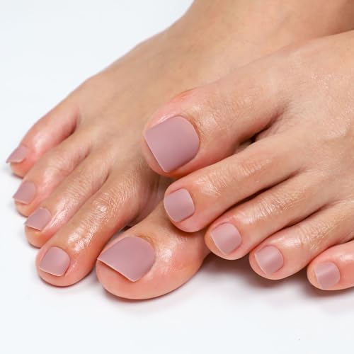28Pcs 14 Sizes Press on Toenails,ANYOS Solid Color Matte Acrylic Fake Nails,Square Short Toe ons for Women with 48pcs Jelly Stickers,Nail Glue Included (Light Coffee) - Image 6