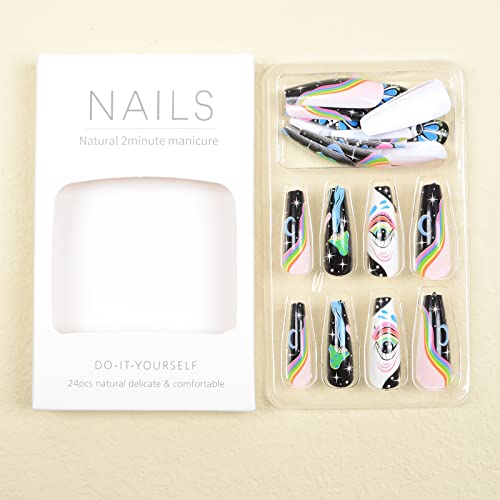 Long Coffin Flower Pattern Press On Nails 24 Piece Full Cover for Women - Image 4