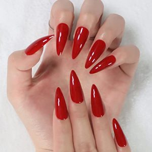24-Piece Red Stiletto False Nails Set for Stylish Nail Art Easy Application