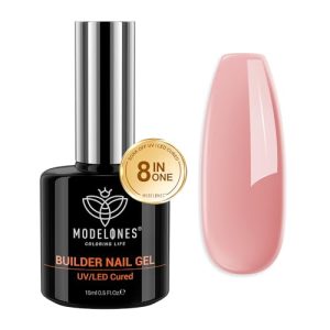 Modelones 8-in-One Builder Gel, Neutral Nude Pink, 15ml Rubber Base for Nails