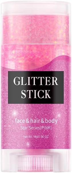 Pink Body Glitter Stick,Holographic Sequins Paint Sparkling Face Glitter for Women Face/Body/Hair/Eyes/Lip Glitter Makeup.