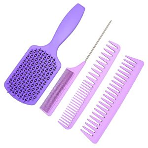 Hair Brush Set, Comfortable Grip Purple Massage Scalp Hair Brush Comb Set for Hair Salon for Home Use for All Hair Types(Purple, Boxed)