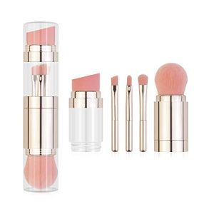 5-in-1 Portable Makeup Brush Set for Foundation, Powder, Eyeshadow, Eyebrow, and Lip