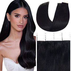 Anrosa Tape in Hair Extensions 16 Inch Double Sided Tape in Jet Balck Color Seamless PU Remy Hair Extension Brazilian Hair 50 Gram 20 Pcs Tape In Extensions Human Hair