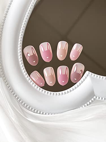 Easter Press on Nails Medium French Tip Almond Fake Nails Nude Pink Full Cover False Nails with Bunny Designs Cute Matte Acrylic Nails Artificial Nails for Girls Women 24 Pcs - Image 6