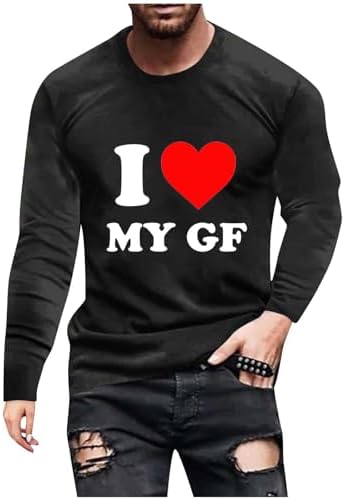 Valentine's Day Long Sleeve T-Shirts for Mens,Trendy Love Heart Printed Workout Sports Athletics Party Tee Tops for Boyfriend