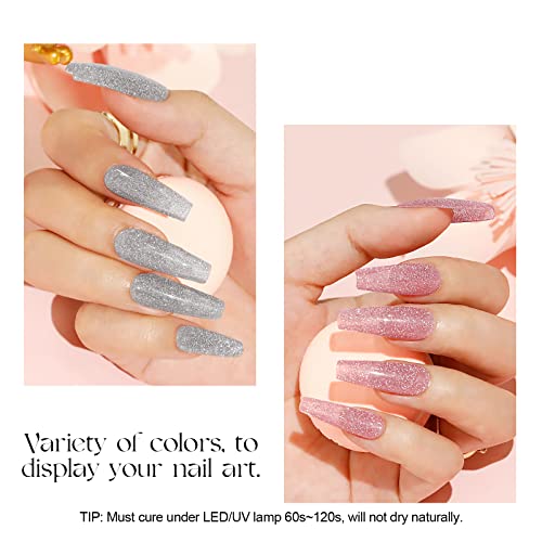 ROSALIND Glitter Gel Nail Polish Set, 6 PCS Reflective Glitter Gel Polish Soak off Glitter Gel Pink Sliver Nail Polish Gel Sparkle Blue Purple Glitter Gel Manicure for Women - Image 3