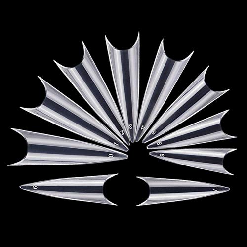 AORAEM Stiletto Nail Tips 500PCS Clear Tips for Acrylic Nails Long 10 Sizes False Nails Tips Art Tips Nail Salon Art for Girl (M-Clear)