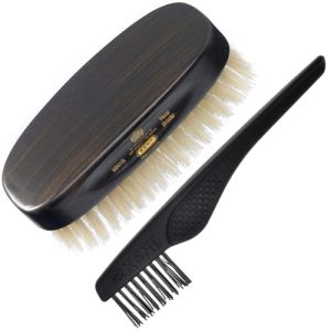 Kent Finest Men's MN1B Rectangular Military Pure White Bristle Hair Brush + Kent LPC3 Hair Brush Cleaner. Best Hair Care Kit for Men, 360 Wave Brush, Encourages Hair Growth