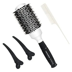 Round Brush with Boar Bristle, Ball Tip Round Hair Brushes for Women Blow Drying, 2 Clips and 1 Comb Included (2.9" & Barrel 1.7")…