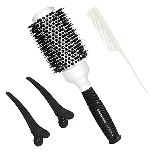 Round Brush with Boar Bristle, Ball Tip Round Hair Brushes for Women Blow Drying, 2 Clips and 1 Comb Included (2.9" & Barrel 1.7")…
