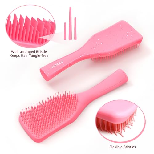 Pink No Tangle Detangler Hair Brush for Wet Dry Hair Lightweight Soft Bristles - Image 3