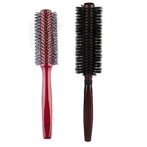 Blow Drying & Styling Hair Brush Set: Small Round Nylon Bristle Brush for Short to Medium Hair & Round Boar Bristle Brush for Fine Hair and Beard