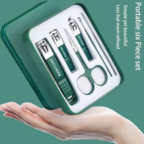6-Piece Dark Green Stainless Steel Nail Care Tool Set Splash-Proof Design - Image 2