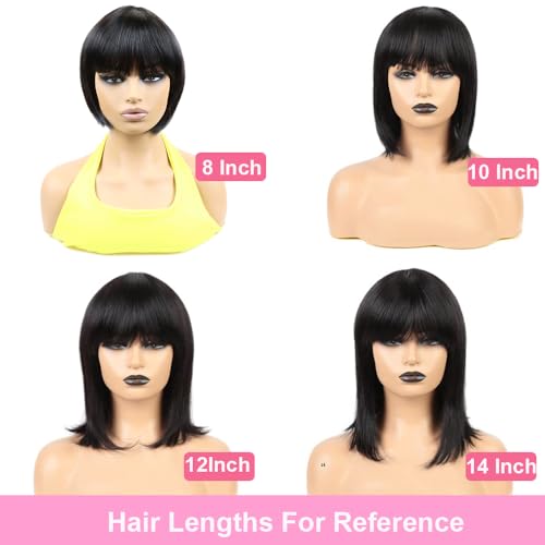 12INC Short Bob Wig with Bangs Human Hair Bob with Bangs Wig Human Hair 150% Density bob's wigs human hair For Women (12 Inch Natural Black) - Image 6