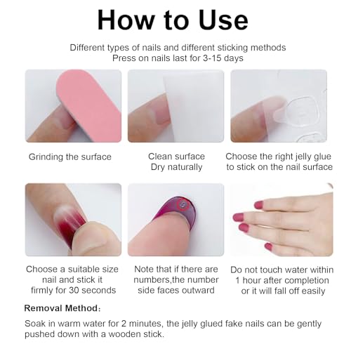 24 Pcs Short Square Pink Press on Nails with Heart Dice Cherry Glossy Design Set - Image 6