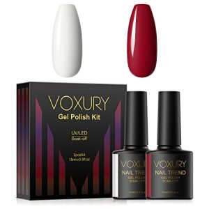 VOXURY 2-Piece Long-Lasting Gel Nail Polish Set, White and Red Colors, Home Use