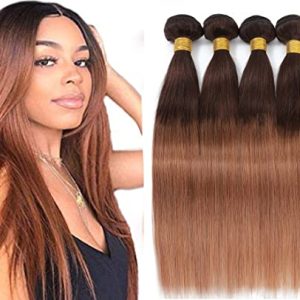 10A Ombre Brazilian Straight Hair 4 Bundles 100% Unprocessed Virgin Brazilian Remy Hair Bundles Straight Human Hair Bundles 2 Tone T4/30 Human Hair Weave Bundles (22 24 26 28)