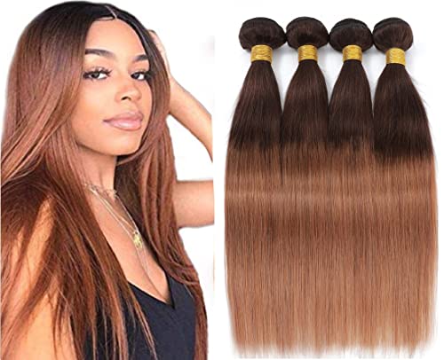 10A Ombre Brazilian Straight Hair 4 Bundles 100% Unprocessed Virgin Brazilian Remy Hair Bundles Straight Human Hair Bundles 2 Tone T4/30 Human Hair Weave Bundles (22 24 26 28)