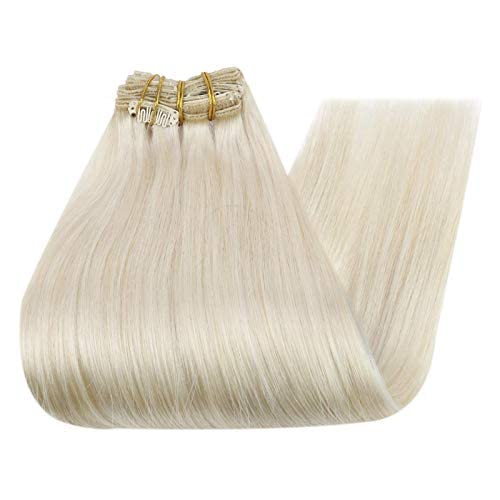 Full Shine Blonde Human Hair Clip in Extensions Invisible Hair Extensions Clip in Human Hair Platinum Blonde Hair Extensions Clip ins Straight Remy Hair 22 Inch 150g - Image 9
