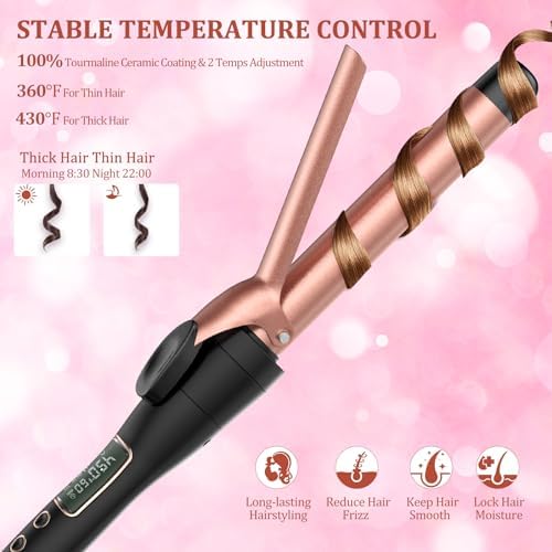 5 in 1 Curling Iron Set, Curling Wand Set with Changeable Attachment Including Triple Barrel Hair Waver 0.35” 0.75” 1” Curling Iron 1.4” Curling Brush and LCD Temperature Display - Image 9