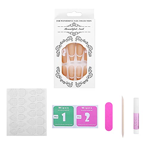 24 Piece Medium Almond White Swirl Press on Nails Kit with Glue for Women - Image 7