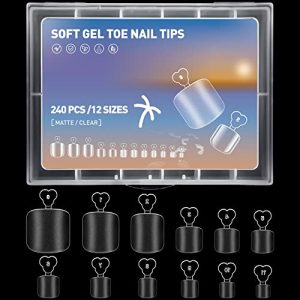 AORAEM Fake Toenails 240PCS Soft Gel Full Cover Toe Nail Tips Matte Press on Toenails 12 Sizes Acrylic Toenails Gel Nail Extensions for Women Nail Salons and DIY