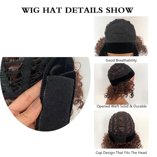 Short 8 Inch Kinky Curly Bob Headband Wigs Chocolate Brown Synthetic Glueless Wig with Headbands Attached For Black Women(Chocolate Brown) - Image 3