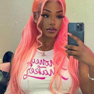 Pink Red Blonde Highlight Wigs for Women Middle Part Small Lace Front Wig Synthetic Long Curly Wavy Wigs for Daily Party Use Heat Resistant Fiber