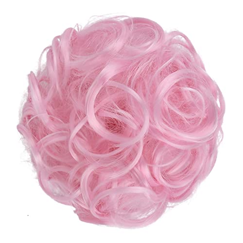 Light Pink Messy Tousled Wavy Curly Hair Bun Scrunchies Wrap Ponytail Extensions for Women - Image 2