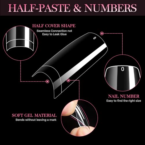 krofaue Clear Nail Tips - 500PCS Half Cover False Nails Tips 10 Sizes French Nails Tips Lady French Style Soft Gel Artificial Tip Manicure with Box for Nail Tips Art Salons and Home DIY - Image 3