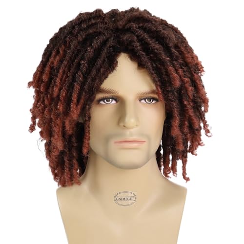 GNIMEGIL Men's Ombre Auburn Short Curly Synthetic Braided Wig for Daily Wear - Image 3