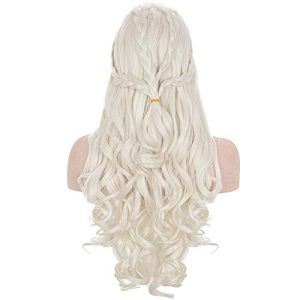 morvally Daenerys Dragon Queen Cosplay Wig for Khaleesi Long Curly Wavy Braids Hair Wigs for Women Costume Halloween Party(Light Blonde)