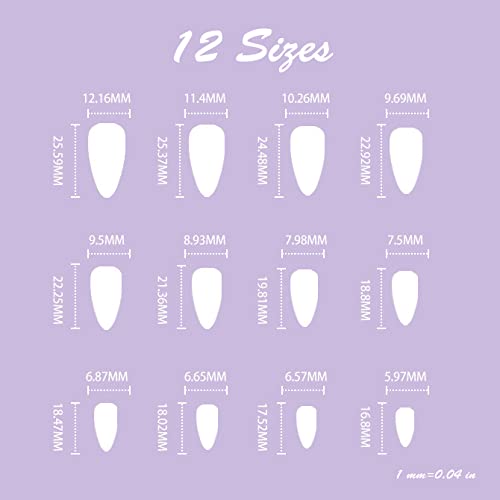 BABALAL Almond Press on Nails Medium Fake Nails Purple Glue on Nails 24pcs Stiletto Acrylic Nails Flower Stick on False Nails - Image 6