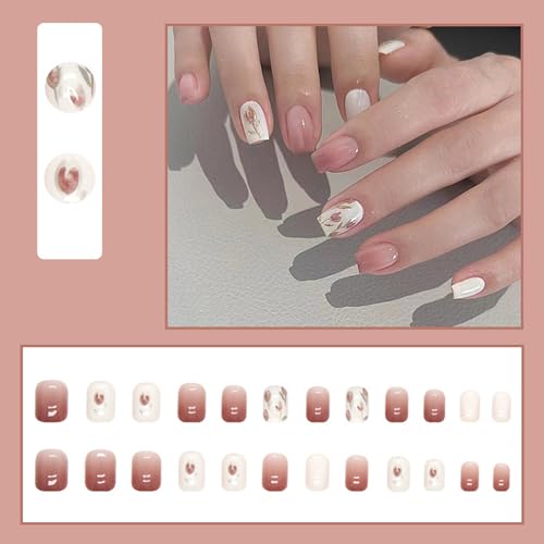 96Pcs Gradient Press on Nails Short Square Fake Nails Pink Ombre with Silver Glitter Design Coffin False Nails Solid Color Full Cover Glue on Nails for Women Girls Nail Decoration(4 Pack) - Image 3